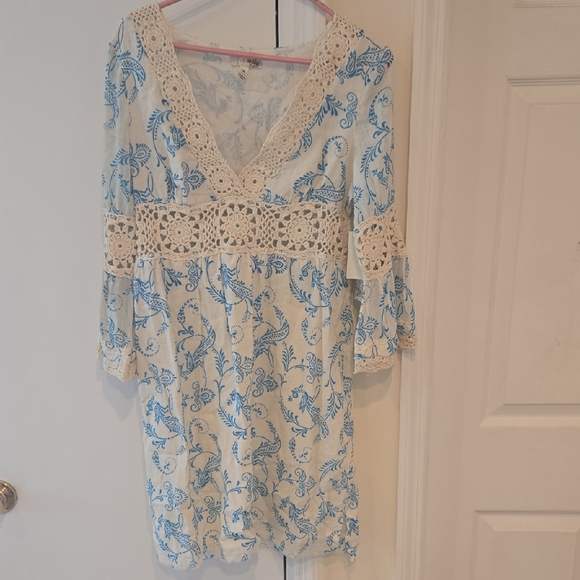 Joie Cream and Blue Patterned Top - Picture 1 of 7